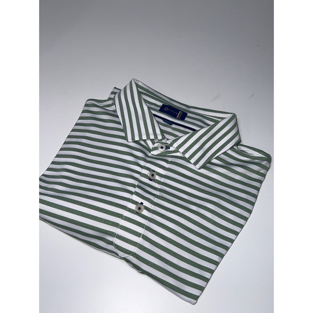 Stitch Golf Polo Shirt Mens XL Green White Striped Performance Short Sleeve